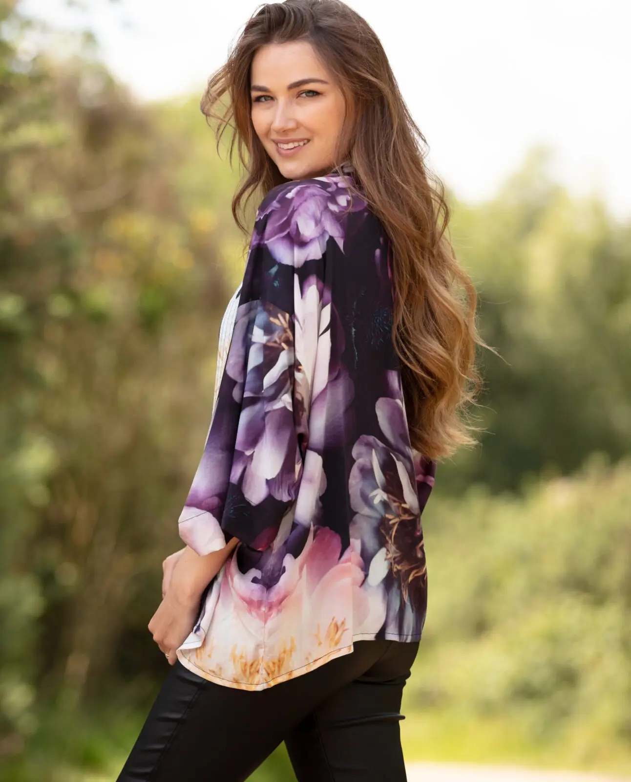 From My Mother's Garden Dreamy Peonies Short Kimono made of a silky sustainable fabric