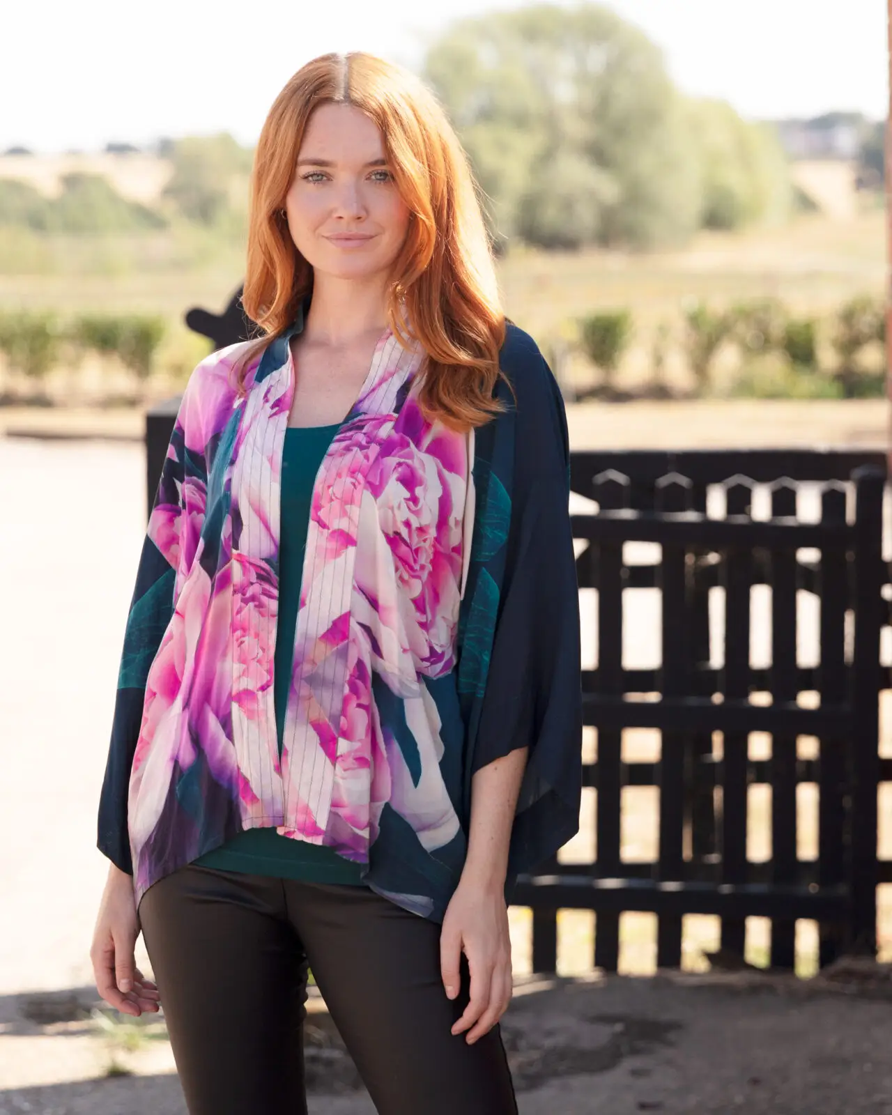 From My Mother's Garden Pink Peonies short lightweight kimono in a silky sustainable fabric