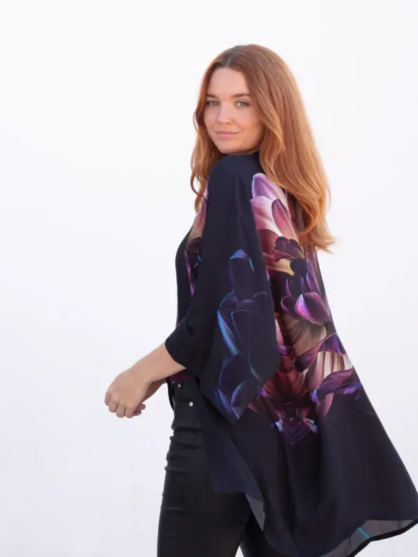 From My Mother's Garden Deep As Dahlias Mid-Length Georgette Kimono