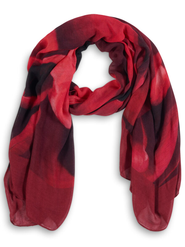 From My Mother's Garden Red Petals Scarf is made from sustainable bamboo fabric and is super soft to the touch and a beautiful accessory and gift
