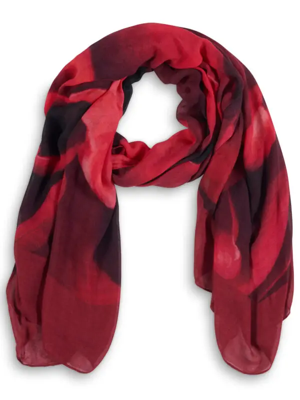 From My Mother's Garden Red Petals Scarf is made from sustainable bamboo fabric and is super soft to the touch and a beautiful accessory and gift