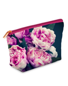 From My Mother's Garden Velvet Small Makeup Bag in the Pink Peonies print is a lovely floral gift for her and perfect for all your cosmetics