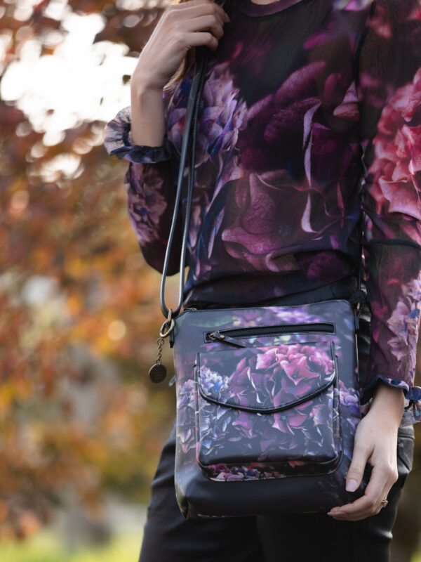 From My Mother's Garden Jewel Hydrangea Pleather cross-body handbag
