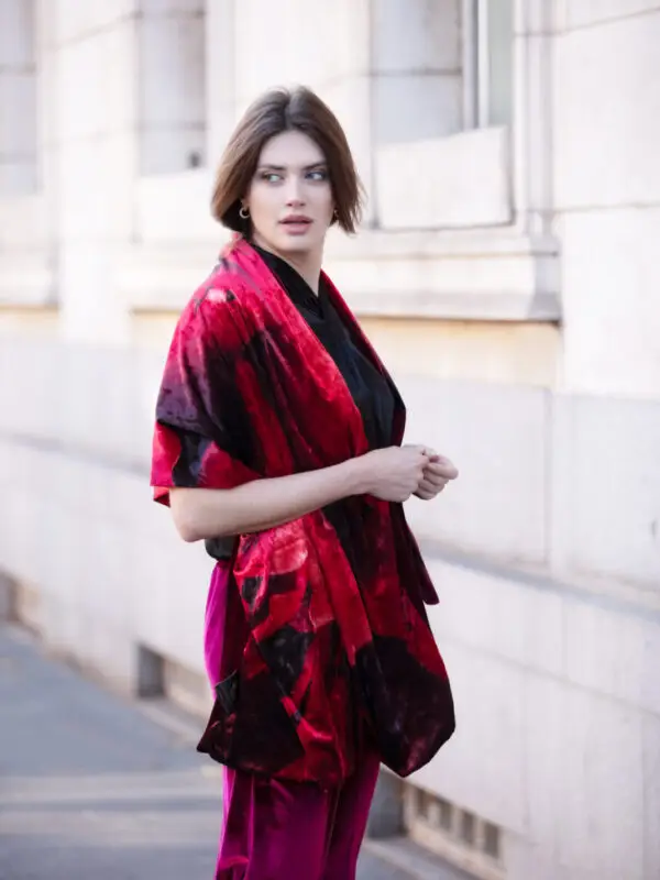 From My Mother's Garden Petals Velvet Stole is a gorgeous wrap in luxurious fabric with a plain reverse