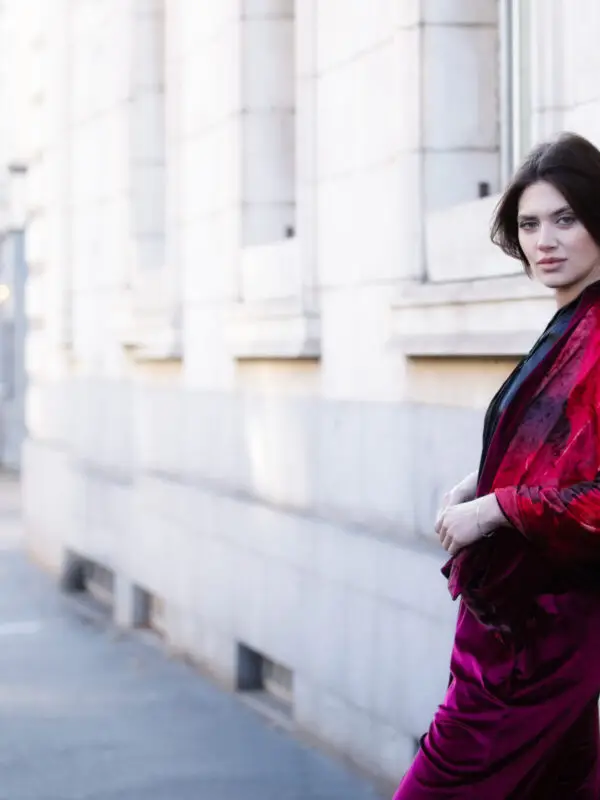 From My Mother's Garden Petals Velvet Stole is a gorgeous wrap in luxurious fabric with a plain reverse