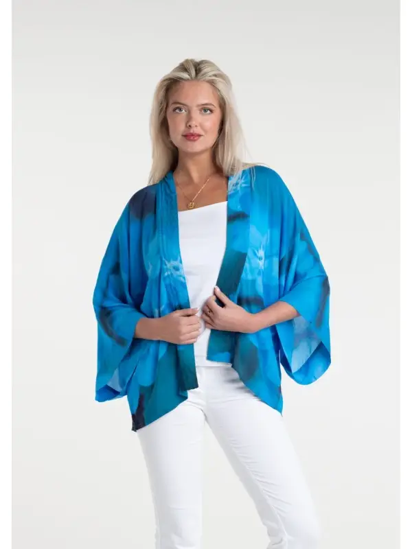Forget-Me-Not Lightweight Short Kimono by From My Mother's Garden made of a silky, sustainable fabric