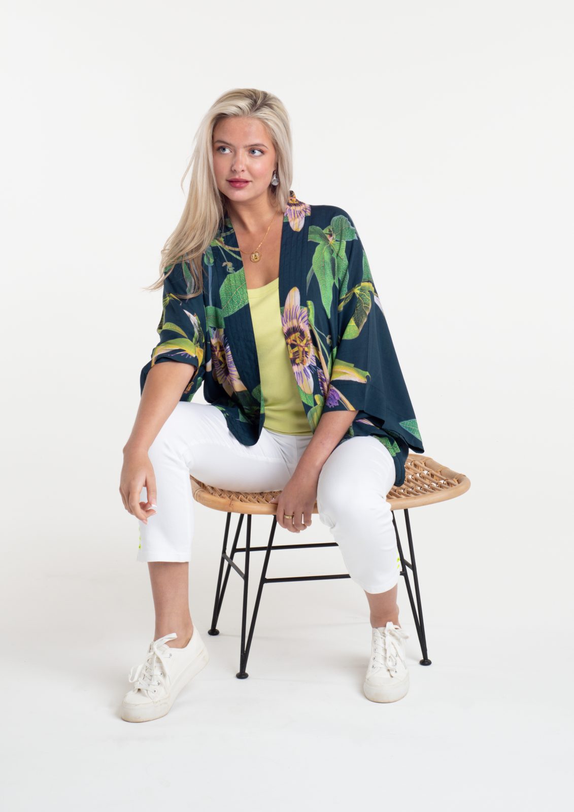 Passionflower Petrol print in a short kimono by From My Mother's Garden is a colourful, floral coverup lightweight jacket for the Spring Summer