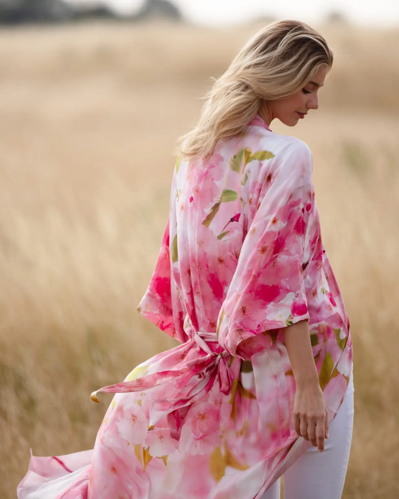 Cherry Blossom Long Robe by From My Mother's Garden. This pretty pink lightweight piece makes a lovely dressing gown or duster coat