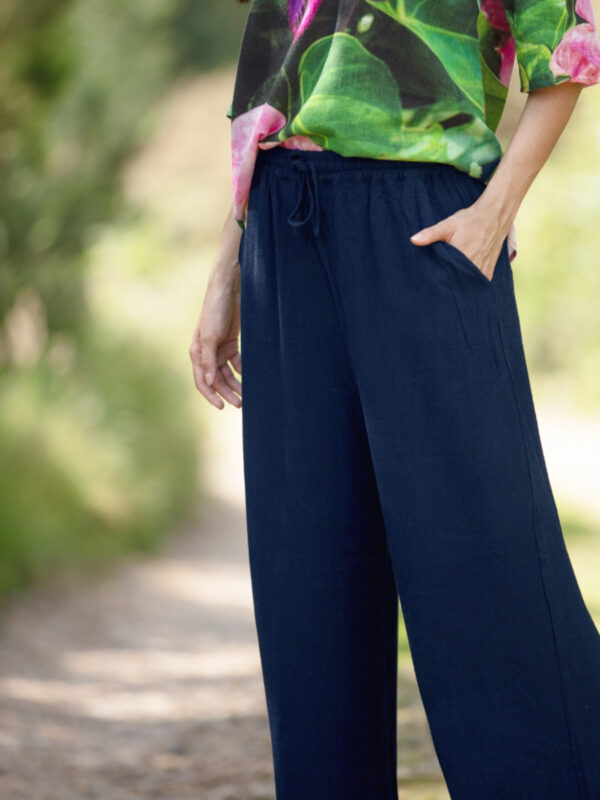 Gorgeous navy blue palazzo trousers made of a soft linen by From My Mother's Garden
