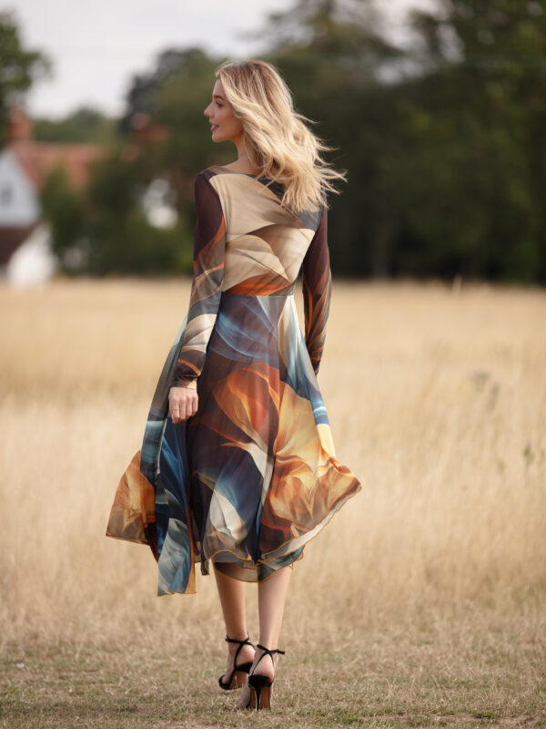 From My Mother's Garden Autumn Abstract Tulle Fit & Flare Midi dress in beautiful autumnal colours