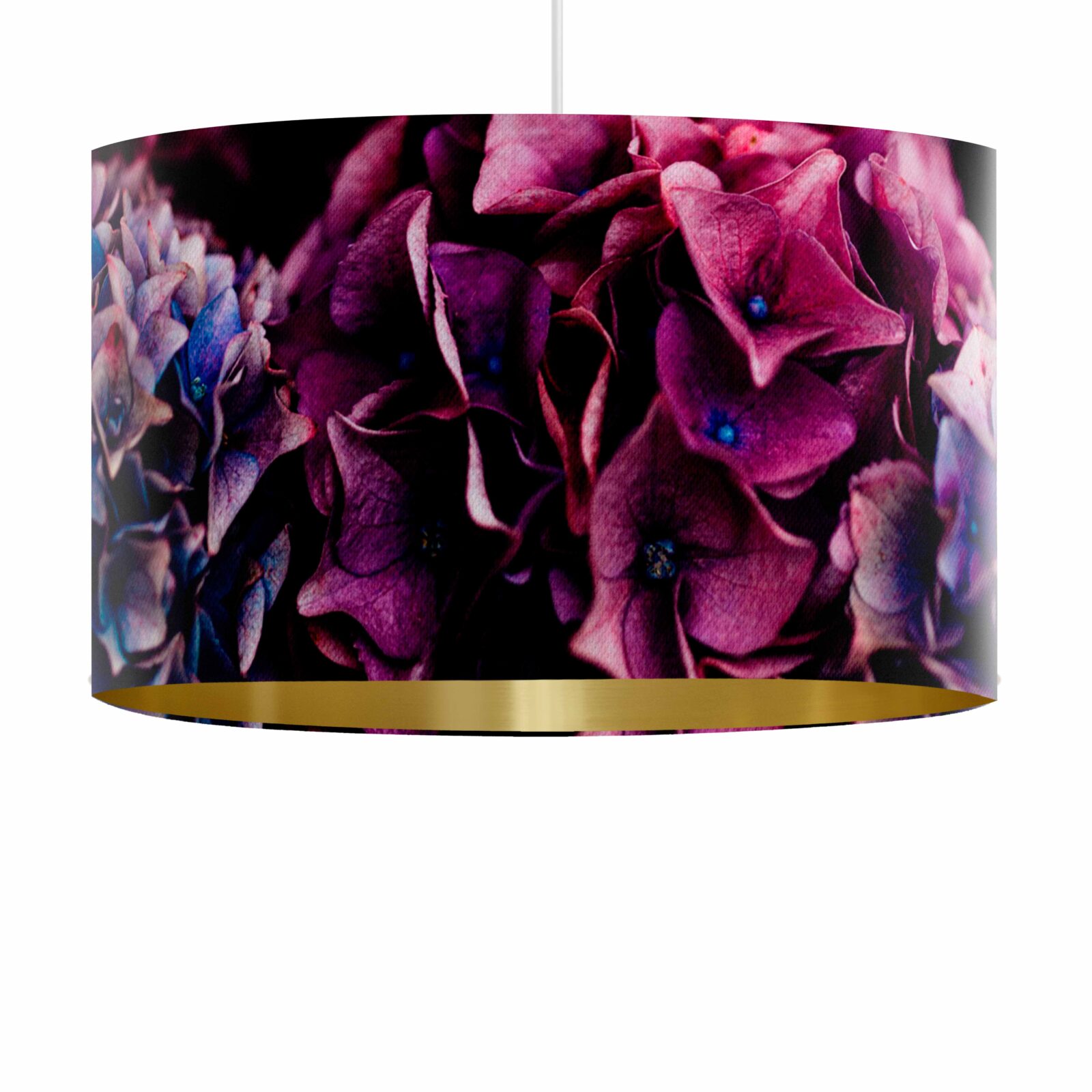 From My Mother's Garden Jewel Hydrangea Pendant Lampshade 40cm in a velvety fabric with gold interior