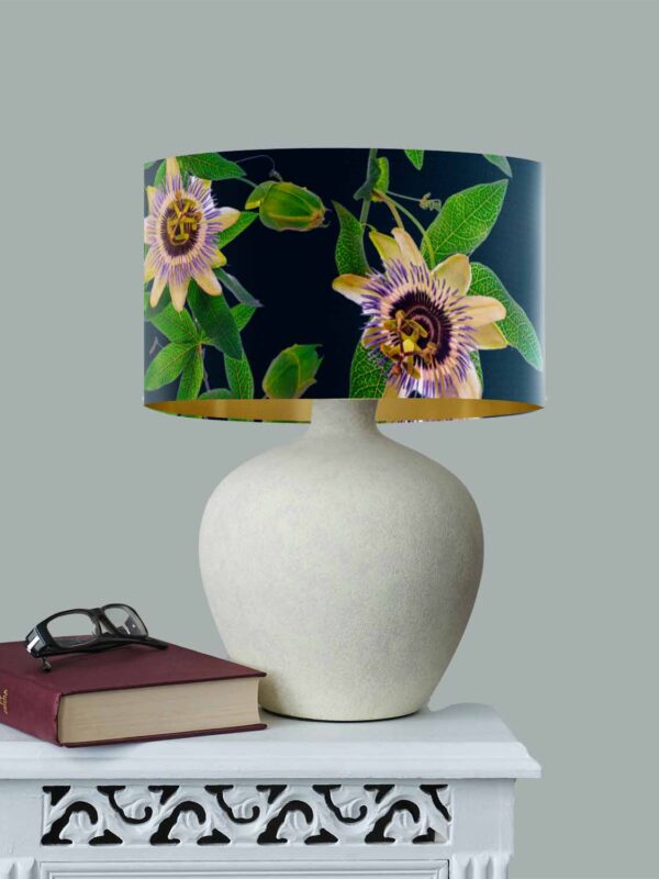 From My Mother's Garden Passionflower Lamp base lampshade with gold inside 40cm diameter. A stunning touch of floral luxury for your home decor
