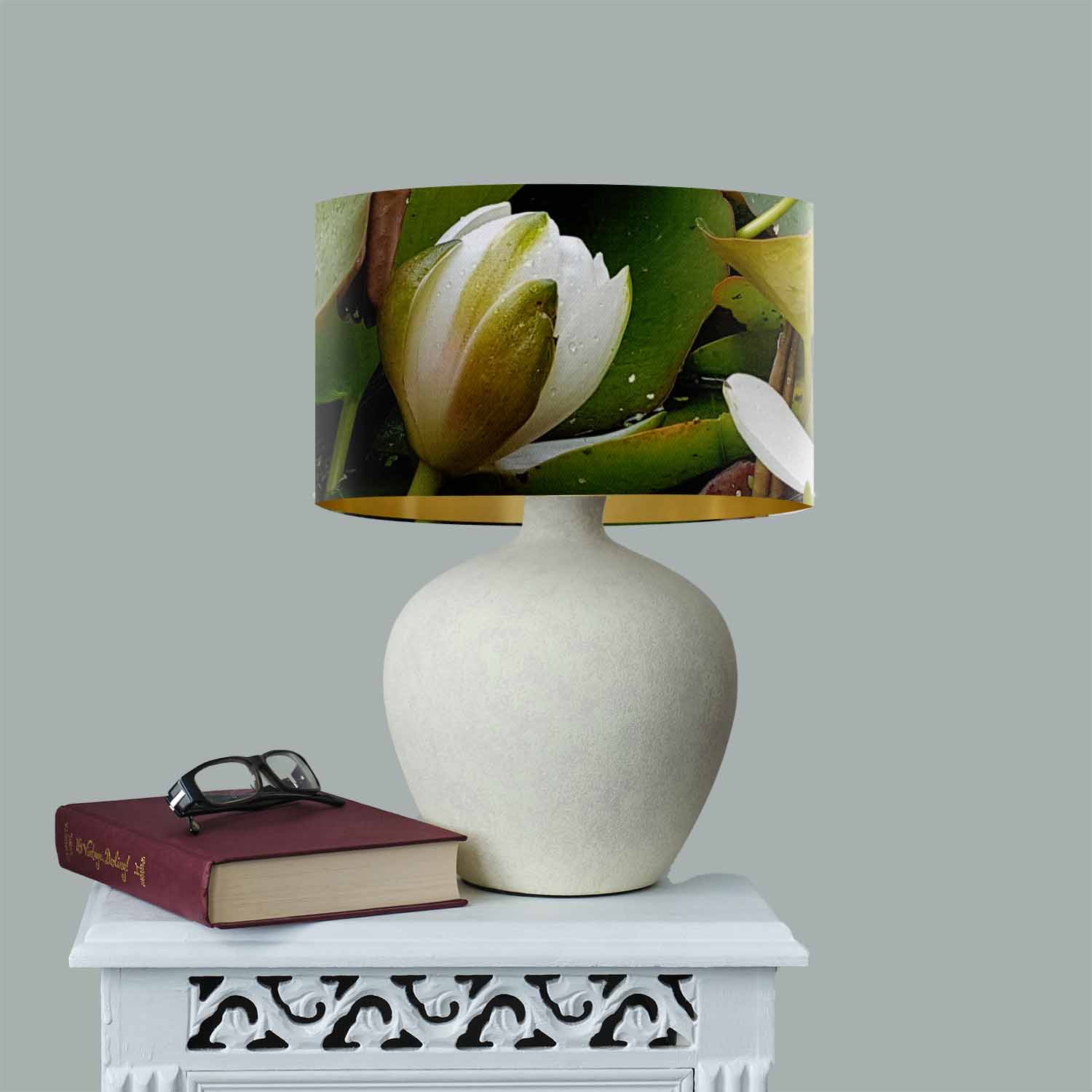 From My Mother's Garden Waterlily velvet lampshade with gold interior