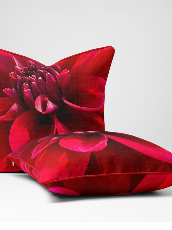 From My Mother's Garden Red Dahlia Cushion is a soft-touch velour cushion with an Eco filler pad. It is square and 45 x 45cm