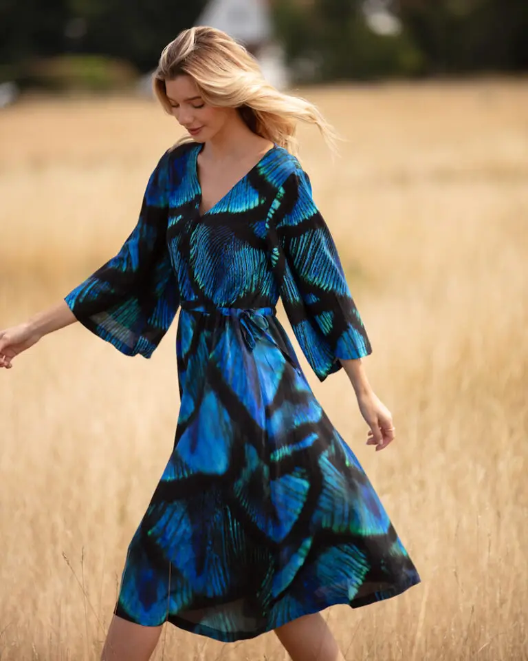 Stunning Peacock Dress by From My Mother's Garden is made of a soft draping crepe fabric. It has ties on either side to waist it if you want