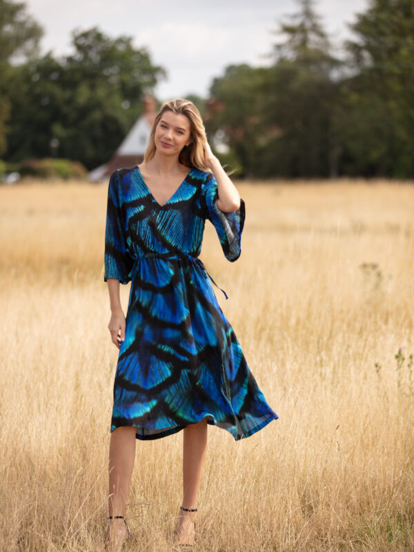 Stunning Peacock Dress by From My Mother's Garden is made of a soft draping crepe fabric. It has ties on either side to waist it if you want