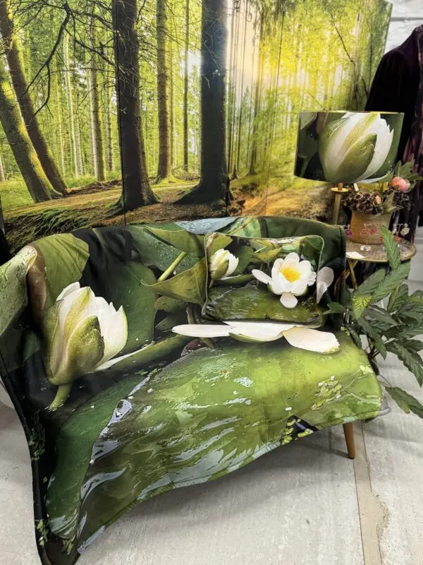 From My Mother's Garden Waterlily Fleece Throw is a soft blanket with a fleecy back