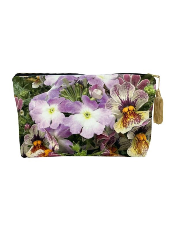 Pansies large velvet makeup bag by From My Mother's Garden