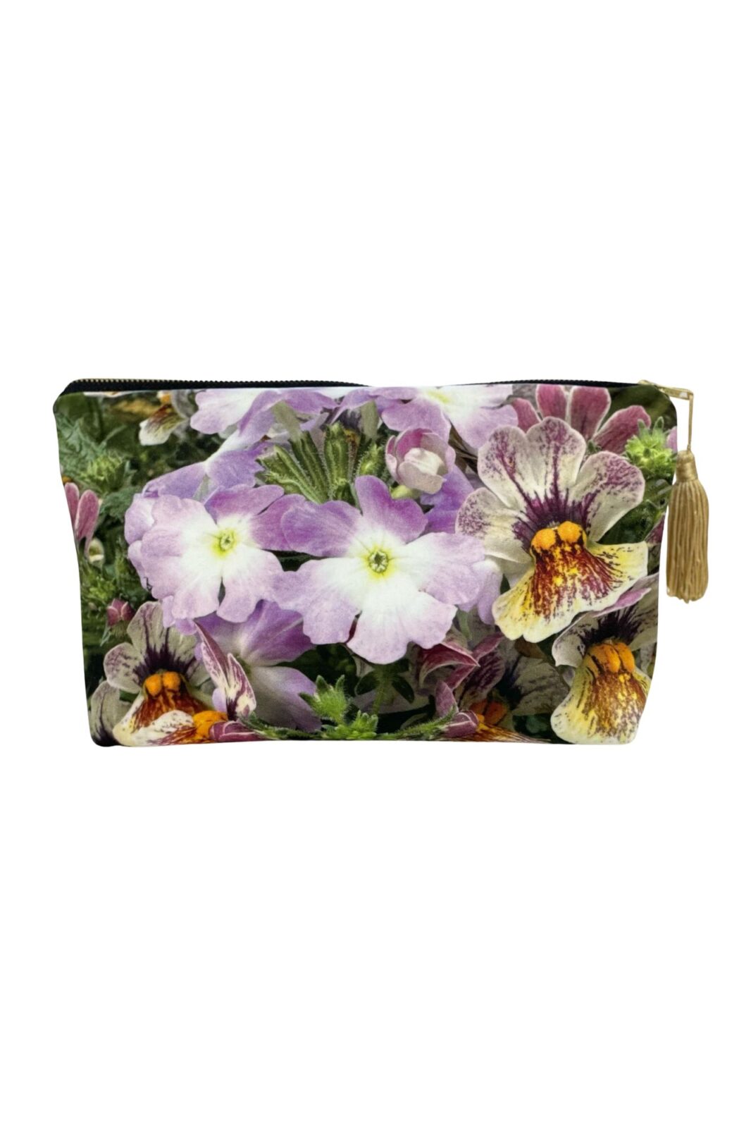 Pansies large velvet makeup bag by From My Mother's Garden