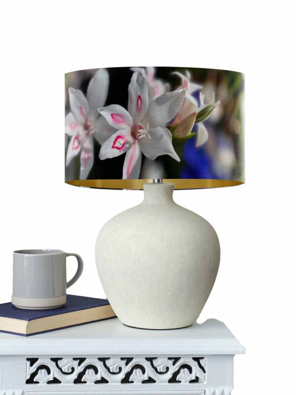 From My Mother's Garden Gladiolus Nanus Nymph Velvet Table Lampshade 30cm. Available in 20cm and 40cm diameters