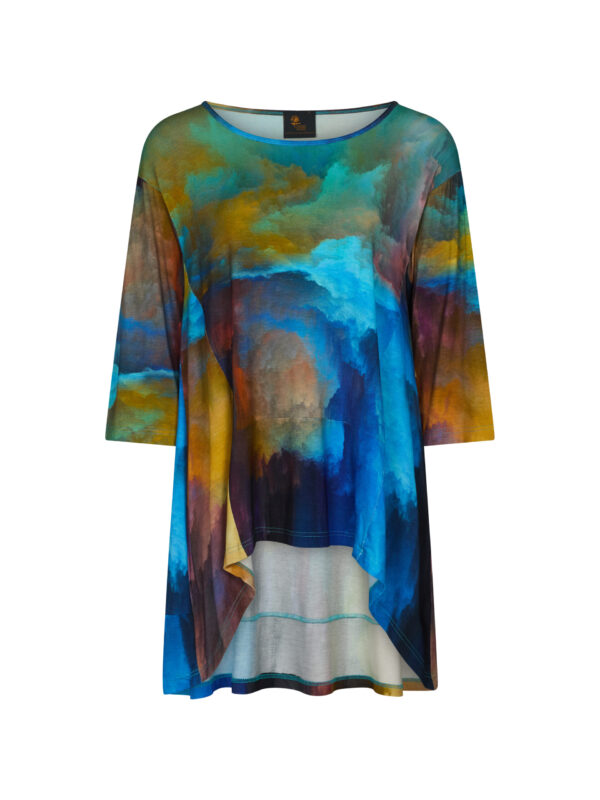 From My Mother's Garden Hi-Low Tunic in a Sky Abstract print