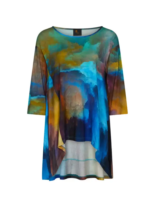 From My Mother's Garden Hi-Low Tunic in a Sky Abstract print