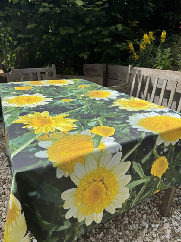 From My Mother's Garden Daisies Table Cloth made of cotton drill and made in the UK