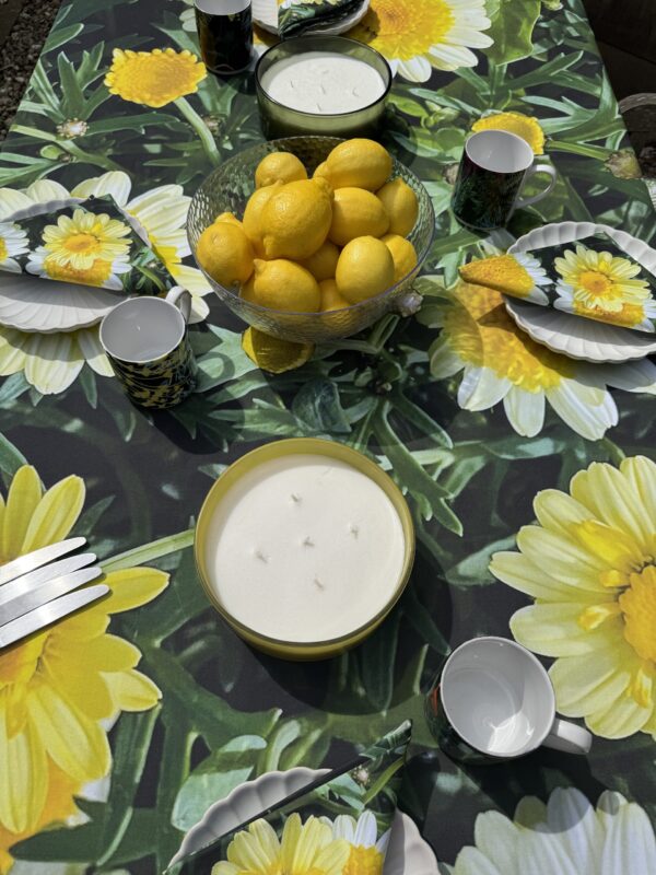 From My Mother's Garden Daisies Table Cloth made of cotton drill and made in the UK