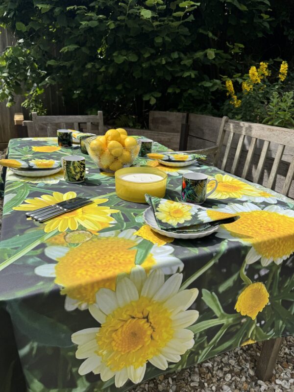 From My Mother's Garden Daisies Table Cloth made of cotton drill and made in the UK
