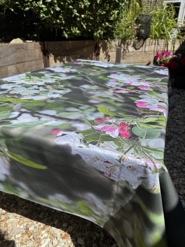 From My Mother's Garden Blossom Table Cloth in a thick cotton fabric, made in England