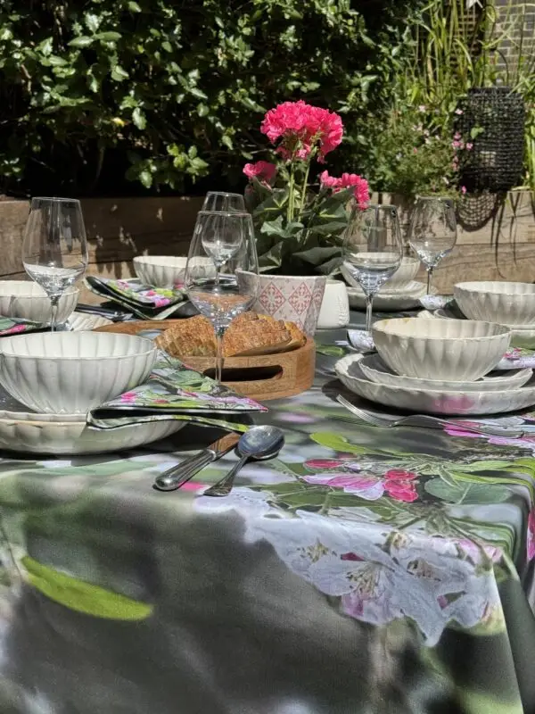 From My Mother's Garden Blossom Table Cloth in a thick cotton fabric, made in England