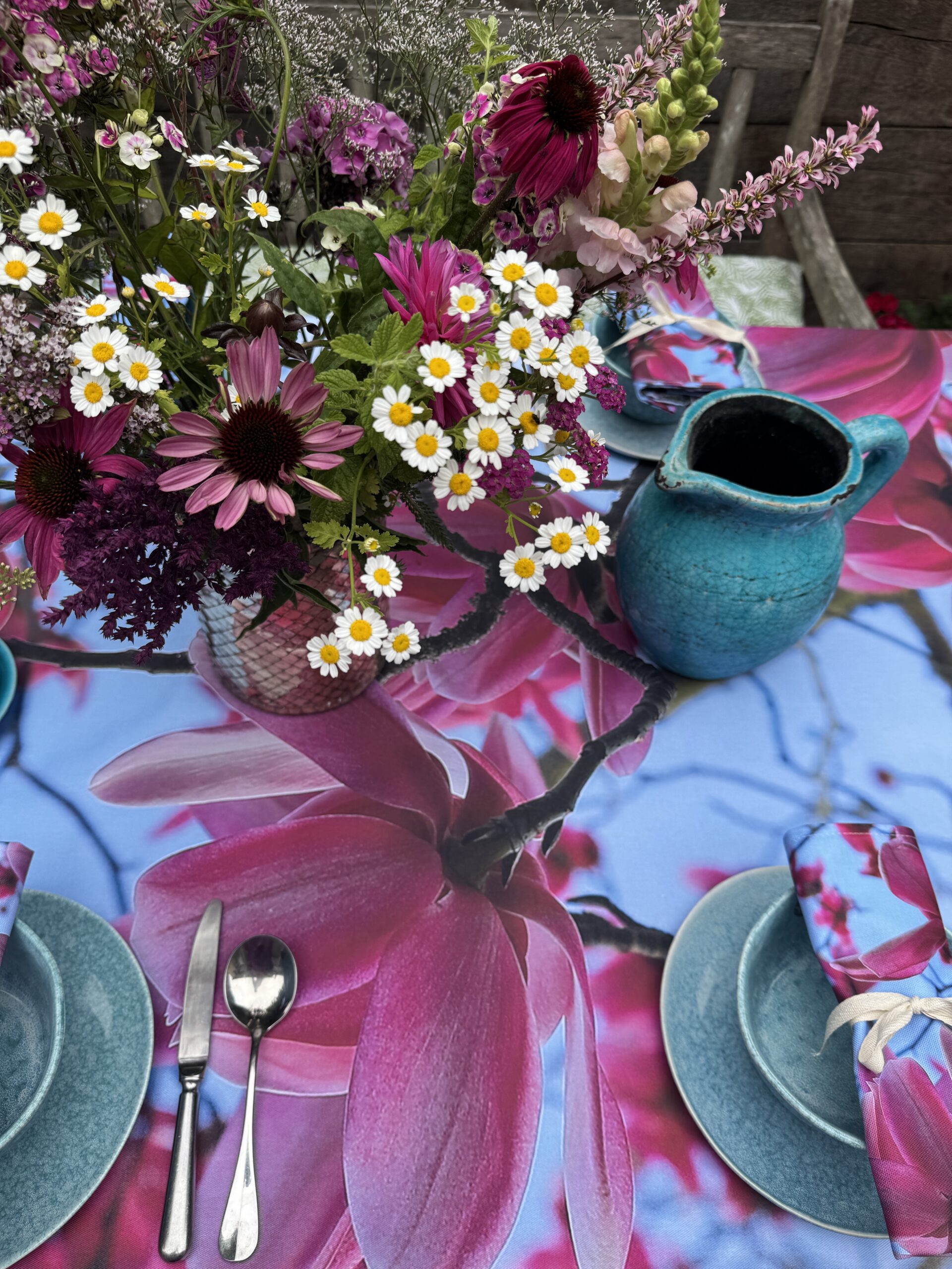 From My Mother's Garden Magnolia table cloth made of a heavyweight cotton drill