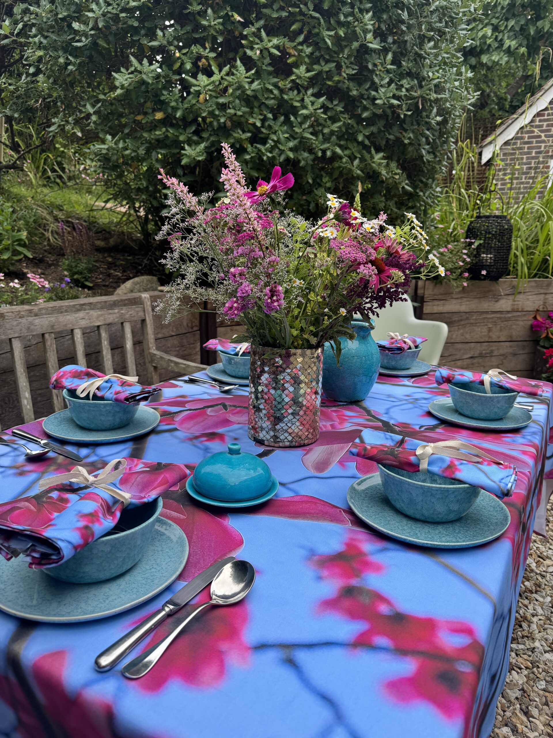 From My Mother's Garden Magnolia table cloth made of a heavyweight cotton drill