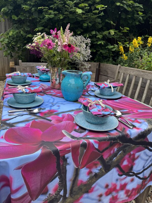 From My Mother's Garden Magnolia table cloth made of a heavyweight cotton drill