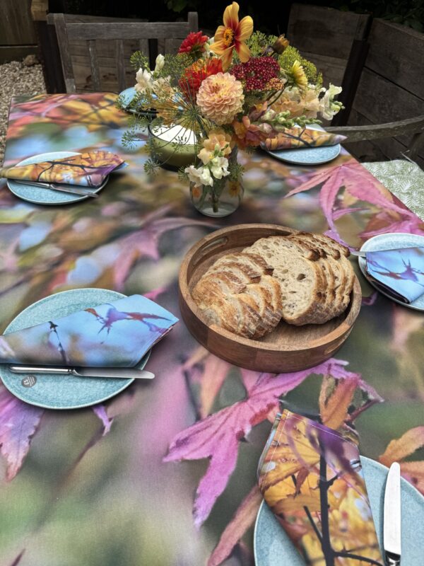 From My Mother's Garden Maple Table Cloth made of a heavyweight cotton drill and made in England