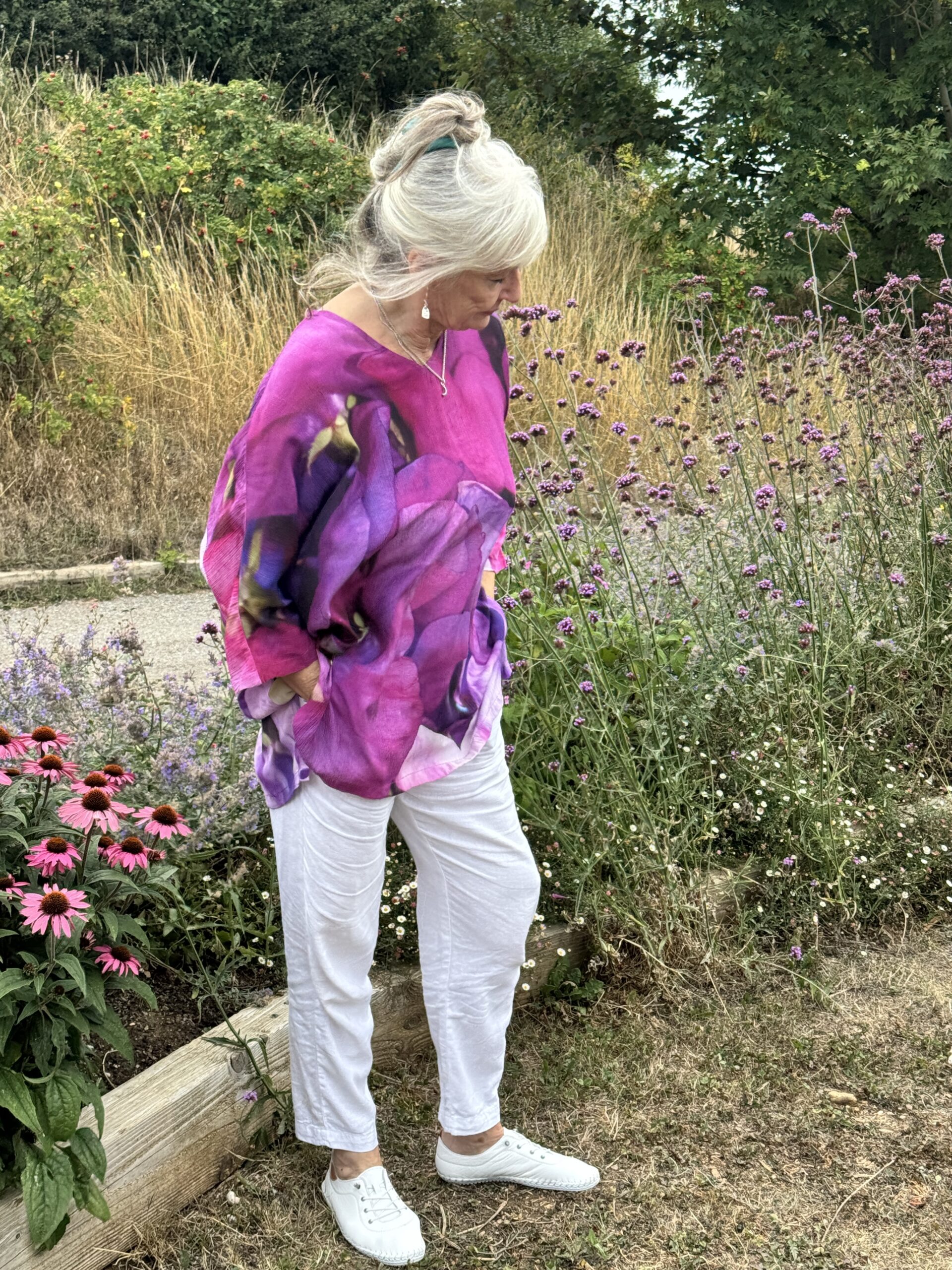From My Mother's Garden Sweetpea Crepe Tunic Top is a wide, loose fit piece, perfect for when you're in a hot climate