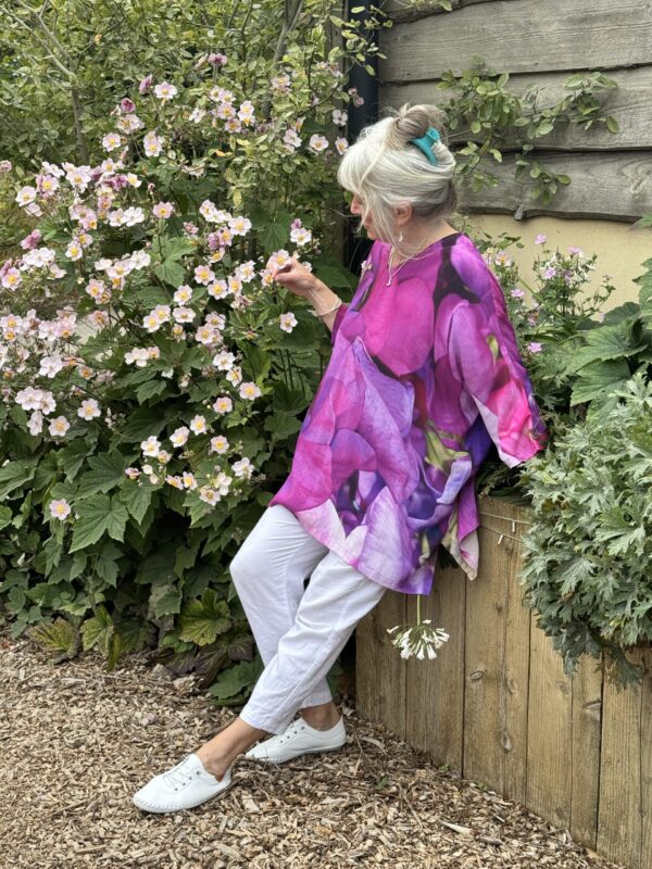From My Mother's Garden Sweetpea Crepe Tunic Top is a wide, loose fit piece, perfect for when you're in a hot climate