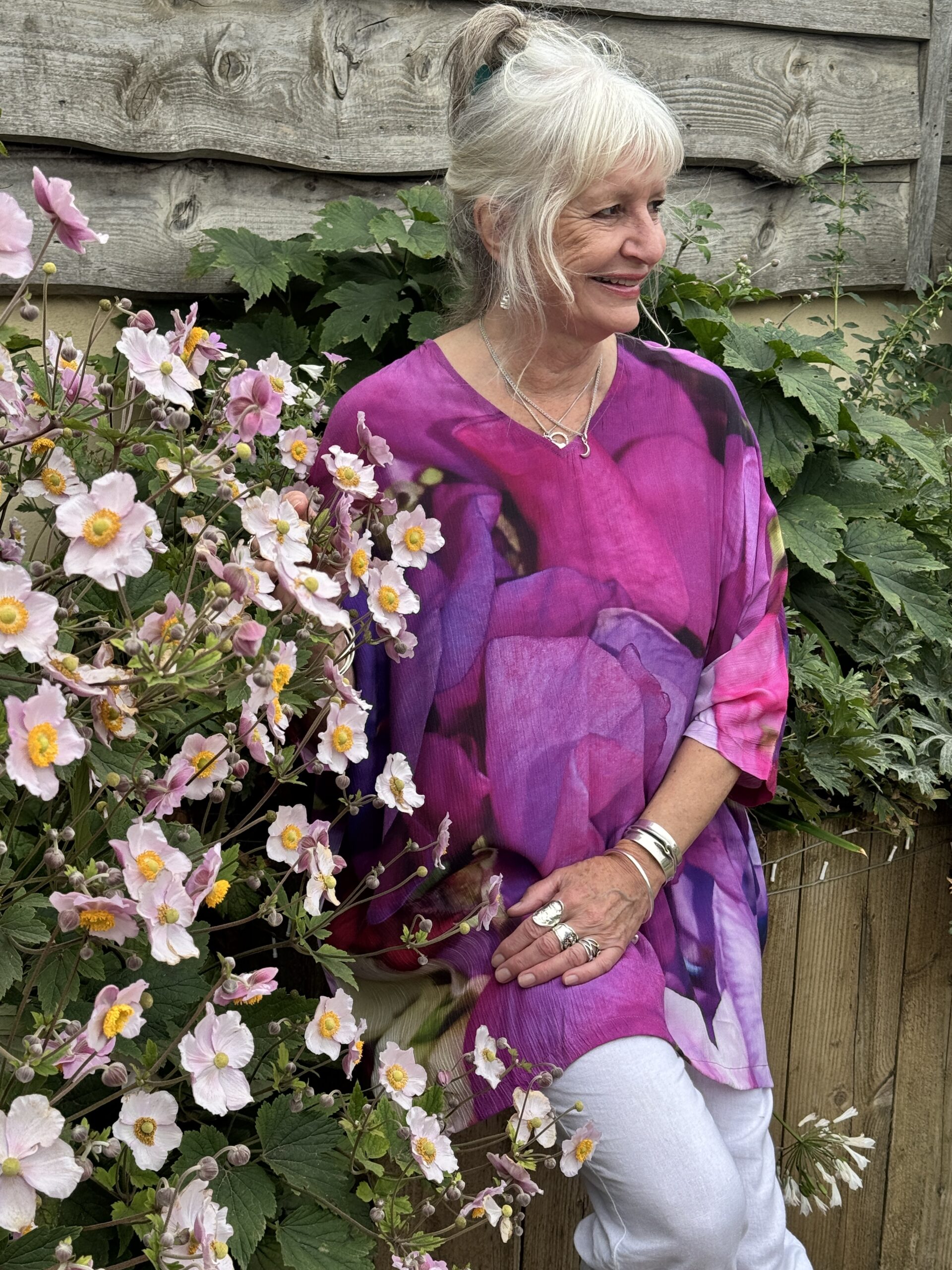 From My Mother's Garden Sweetpea Crepe Tunic Top is a wide, loose fit piece, perfect for when you're in a hot climate