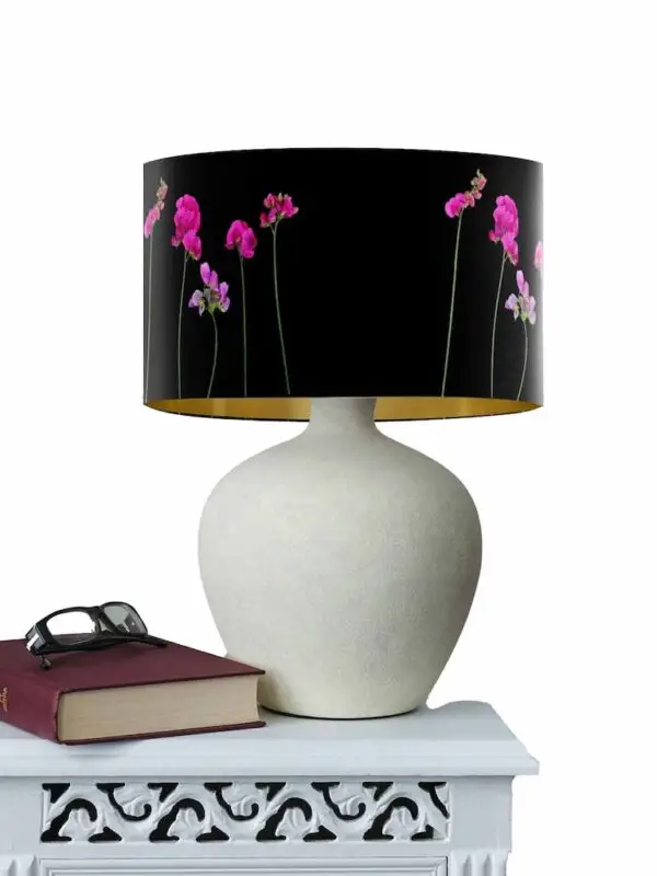 Sweetpea on Black Velvet Table Lampshade 30cm