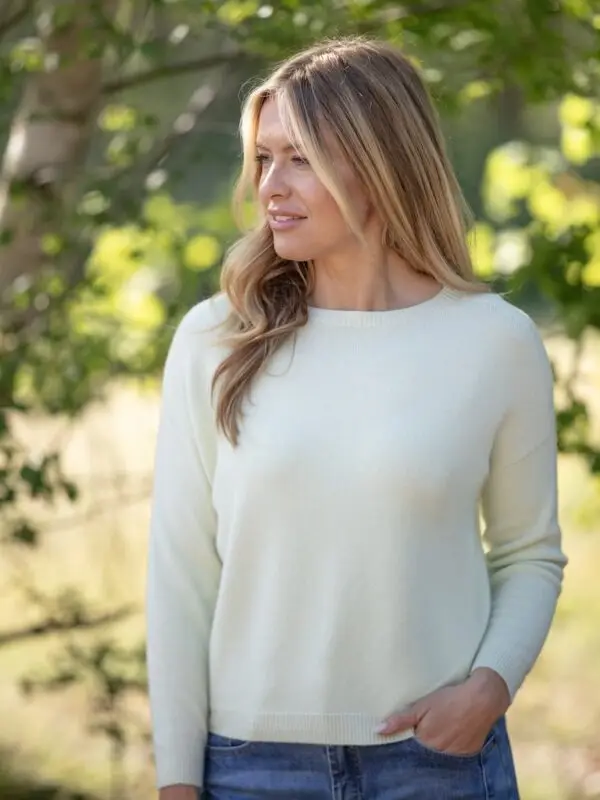 Women’s soft sage sweater with relaxed dropped shoulder fit and full-length sleeves